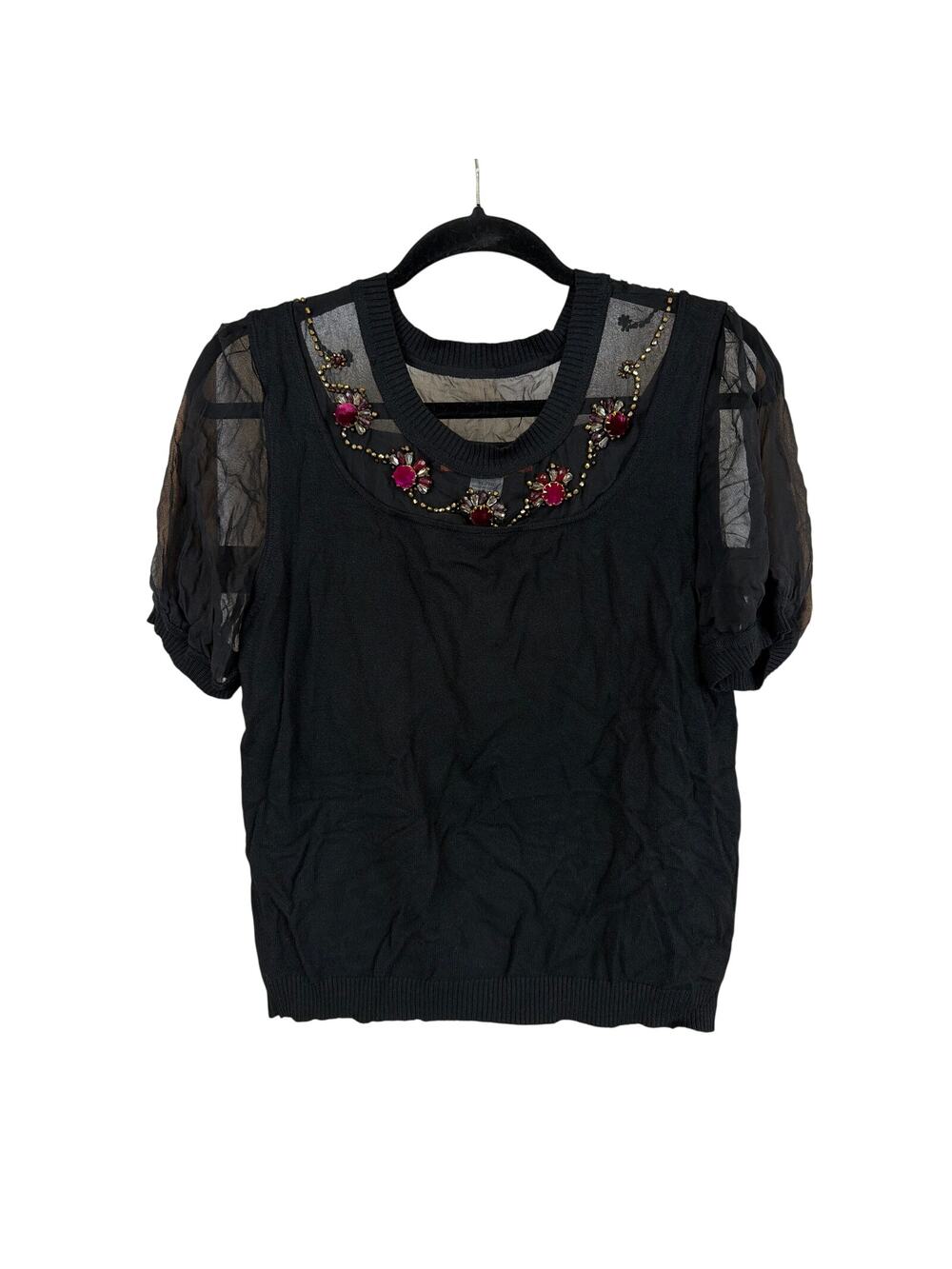 2653 NWT Cynthia Steffe Black Beaded Shear Crinkle Top SZ XL